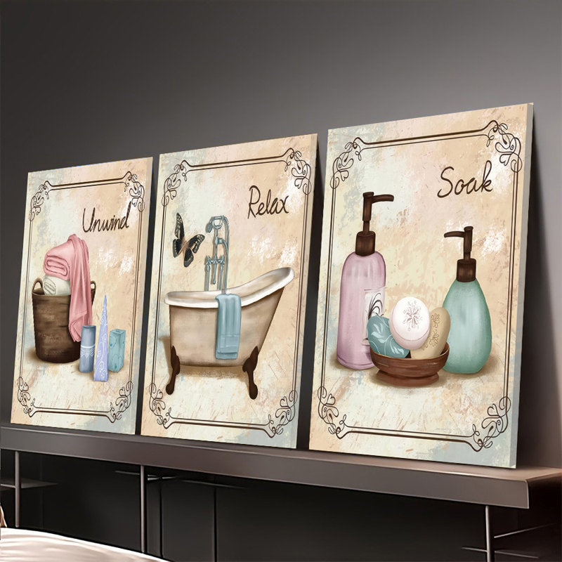 Ensemble de 3 affiches murales pour salle de bain 3 pièces, H 8 po x l 12 po