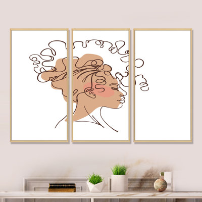 One Line Portrait of African American Woman I - 3 pièces, reproduction sur toile