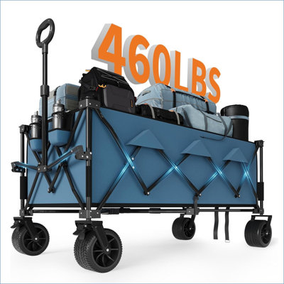 Chariot pliable robuste pour la plage, très grand chariot pliable pliable pour le camping, chariots de plage tout-terrain prolongés avec porte-gobelets pour le sable