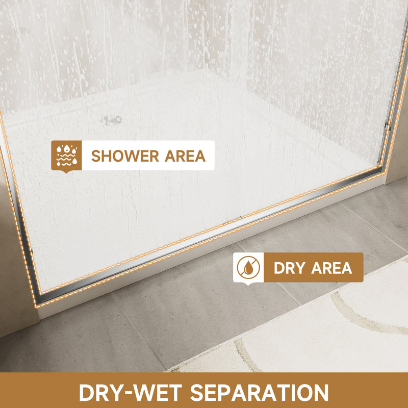 60" Wide Aluminum Double Sliding Shower Door, 1/4" Nano - Coated Tempered Glass, Corrosion Handles, Reversible And Waterproof Design For Bathroom Easy Installation, Adjustable Width Handles