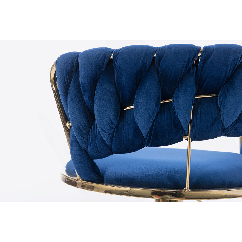 Tabourets de bar avec repose-pieds chromé et base pivotante réglable en hauteur, Bleu