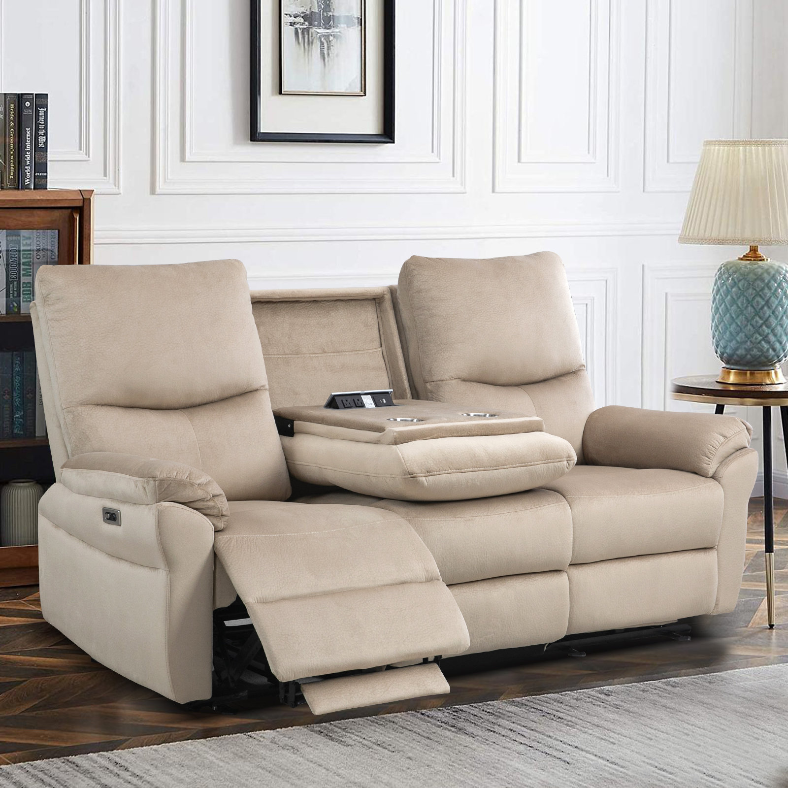 Herriman 81.5 W Padded Arm Microfiber Push Button Power Reclining Sofa