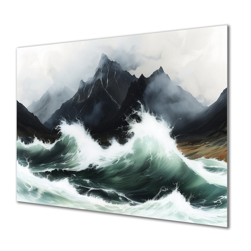 «Stormy Seas Mountain Landscape I - Landscape Mountains», reproduction d'art, Sans cadre en métal, H 16 po x l 32 po x P 1 po