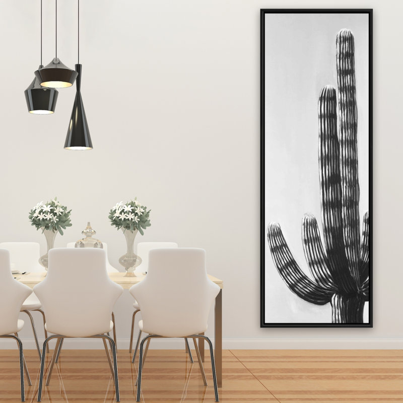 Cactus - Toile encadrée monochrome pour décoration de salon