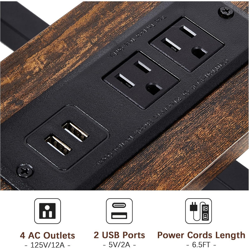 C End Table With USB And Built-In Outlets Sofa Table with Charging Station for Living Room, Brown Top/Black Base