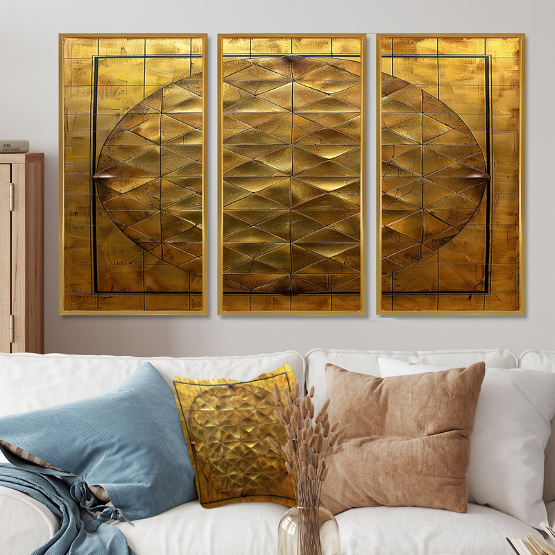 «Unity Flower Of Life Gold», ensemble d'art mural géométrique, Cadre flottant doré, H 40 po x l 60 po x P 1 po