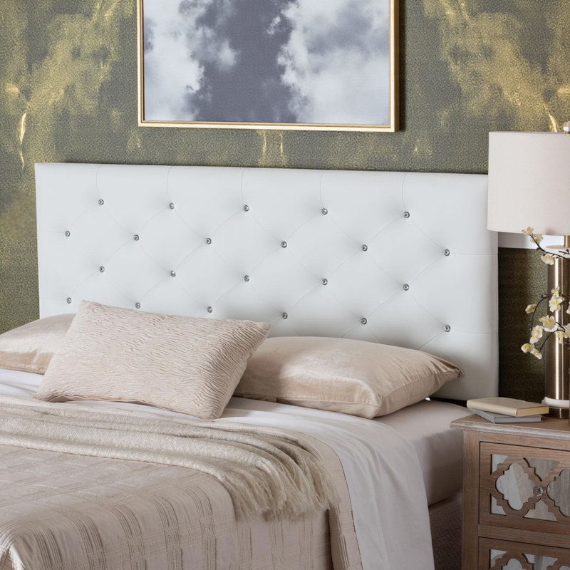 Tête de lit tapissier à finition blanche Alyse, H 54,25 po x l 55,40 po, Blanc, Double