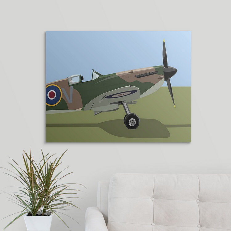«Spitfire WWII Fighter» par Deschamps, impression, H 27 po x l 36 po x P 1,5 po, Toile