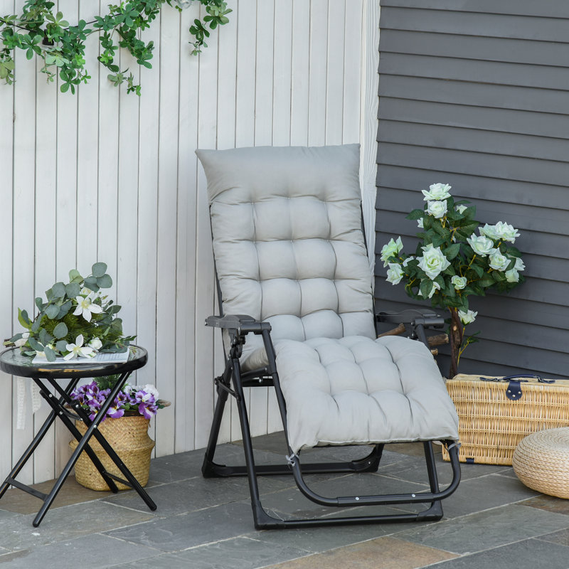 Chaise de jardin inclinable avec repose-tête Outsunny, Gris clair