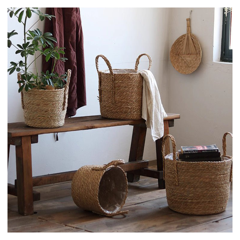 Handwoven Seagrass Basket for Plants, 8" H x 9.8" W x 9.8" D