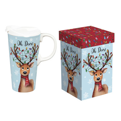 Tasse à café en céramique avec boîte-cadeau Winter Reindeer