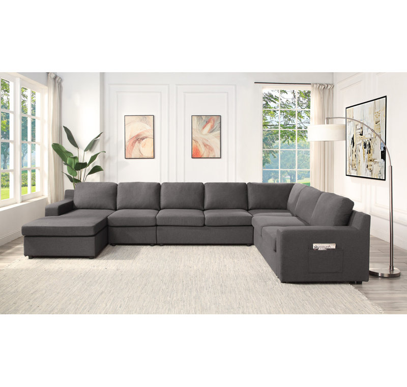 Edwin U-Shape Linen Sectional Sofa with Left-Facing Chaise