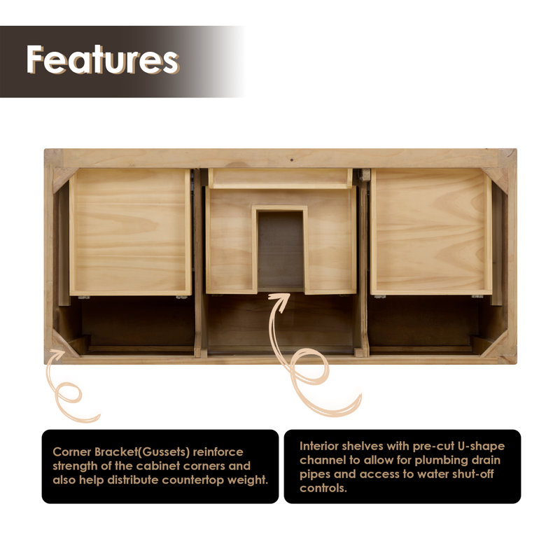 Solana 47.2" Weathered Fir Wood Vanity Base with Rattan Accents