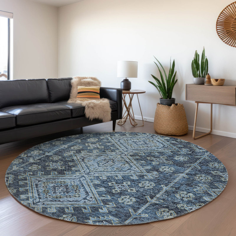 Premium Machine Washable Driessen AMF73 Blue Rug, Round 8'