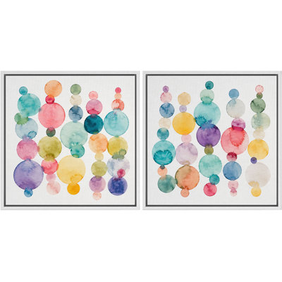 Colorful Pastel Watercolor Circles With Playful Modern Abstract Charm Framed Canvas Master Bedroom Wall Art Work 2 Pieces Print Set