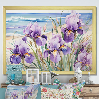 Iris mauves sur la plage sur toile
