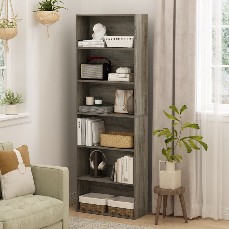 Bermang Etagere Bookcase, (6 Shelves) 180.49cm. H x 62.51cm. W x 24.1cm. D, Grey