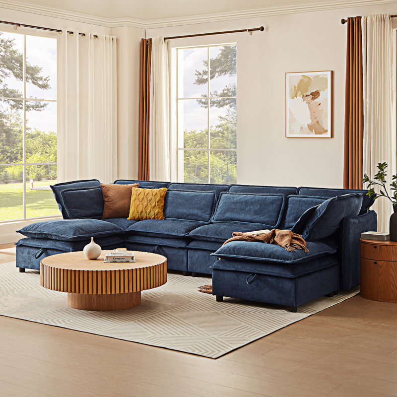 U-Shaped Modular Convertible Sofa With Storage Function, Dark Blue