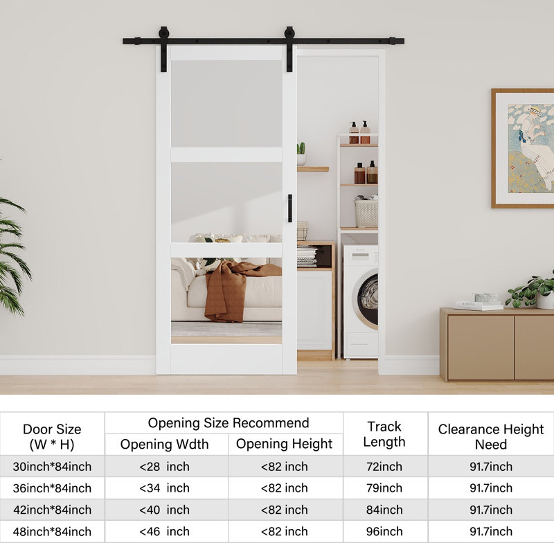 Portes intérieures de grange coulissantes en bois manufacturé 3-Lite Kit-𝘀𝗶𝗱𝗲𝗱 𝗠𝗶𝗿𝗿𝗼𝗿 avec ensemble de quincaillerie