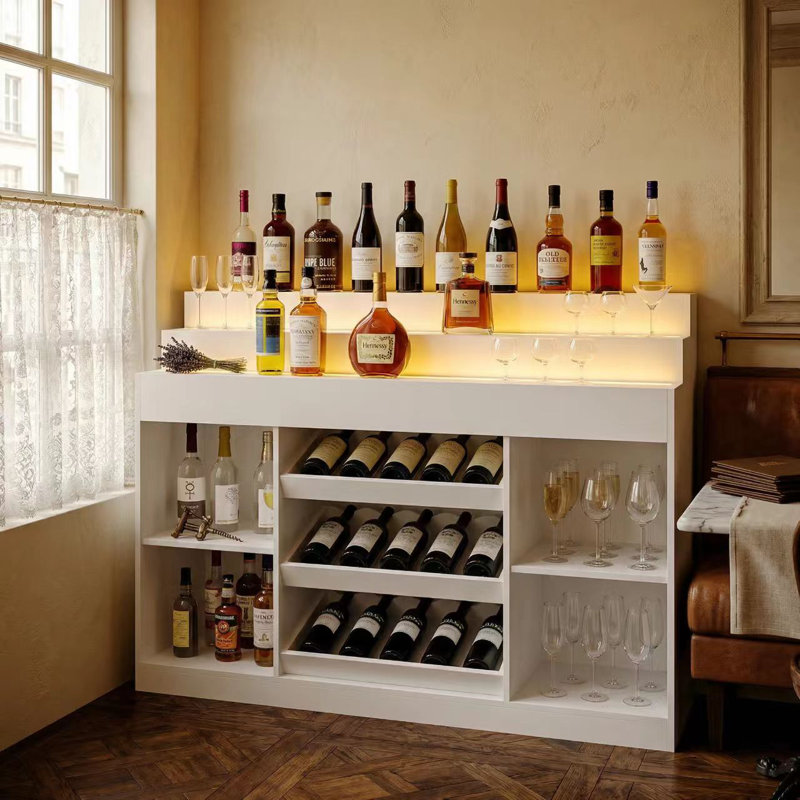 56.3" Wide Step Design Wine Rack With USB LED Light