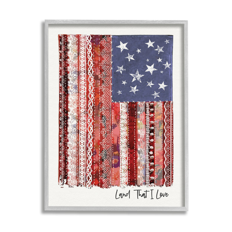 Drapeau américain Land That I Love Expression Macramé, H 20 po x l 16 po x P 1,5 po, Estampe numérique Farmhouse
