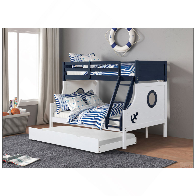 Lit superposé simple au-dessus d'un lit superposé Moderne attaché échelle supérieure Rails de lit et structure de joint verrouillable pour trousse de lattes de sécurité Finition bleue / blanche incluse