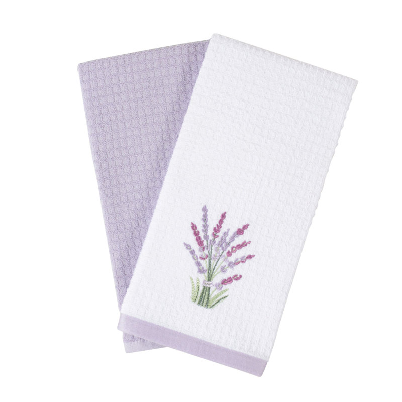 Ensemble de 2 essuie-tout 100% coton - Linge à vaisselle doux et absorbant pour la cuisson, le séchage et le nettoyage - Linge de cuisine durable - Motif de fleurs de lavande