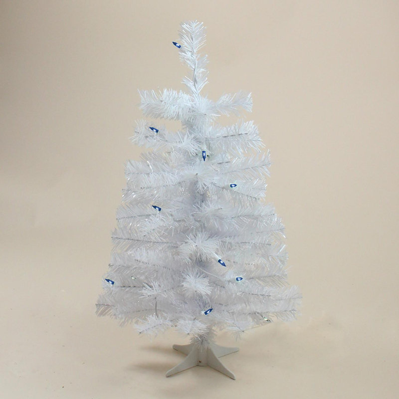 Arbre de Noël artificiel pin blanc 2 pi pré-éclairé - lumières bleues