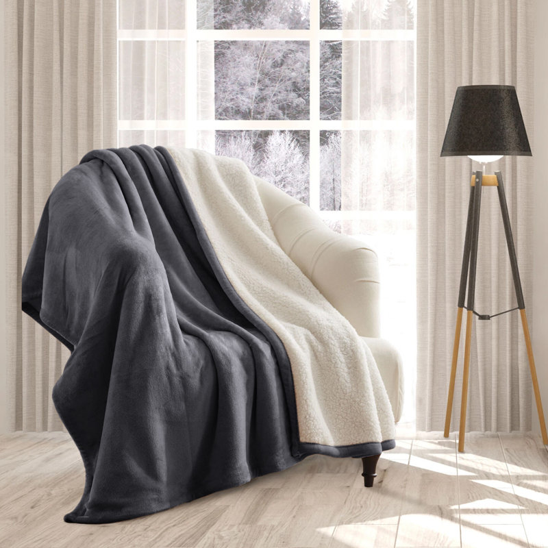 Couverture en molleton ultra doux Sherpa - réversible, chaude et moelleuse - lavable à la machine, Grand (90 x 90), Gris