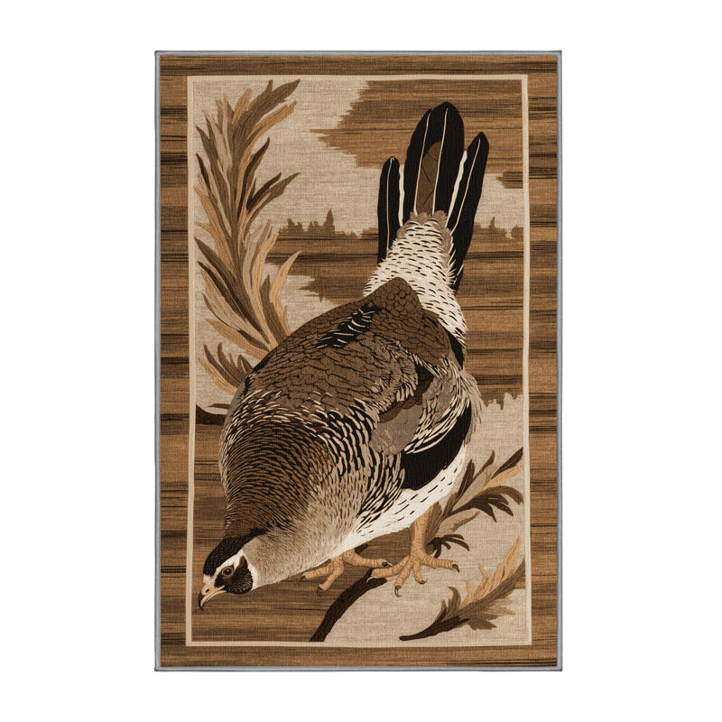 Washable Sharp tailed Grouse Birds Area Rug, Runner 2' x 4'