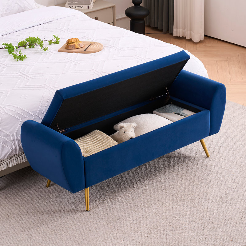 Elianna 55" Storage Bench End of Bed Ottoman for King Size Bed, Navy Velvet
