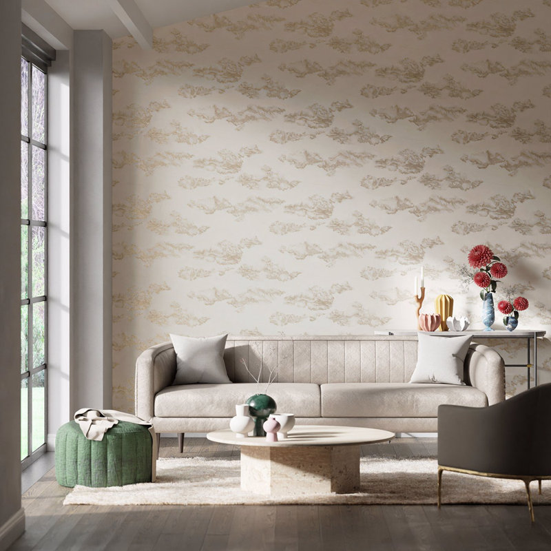 Nuvola 10.05m x 68.6cm Wallpaper Roll, Gold/Shell