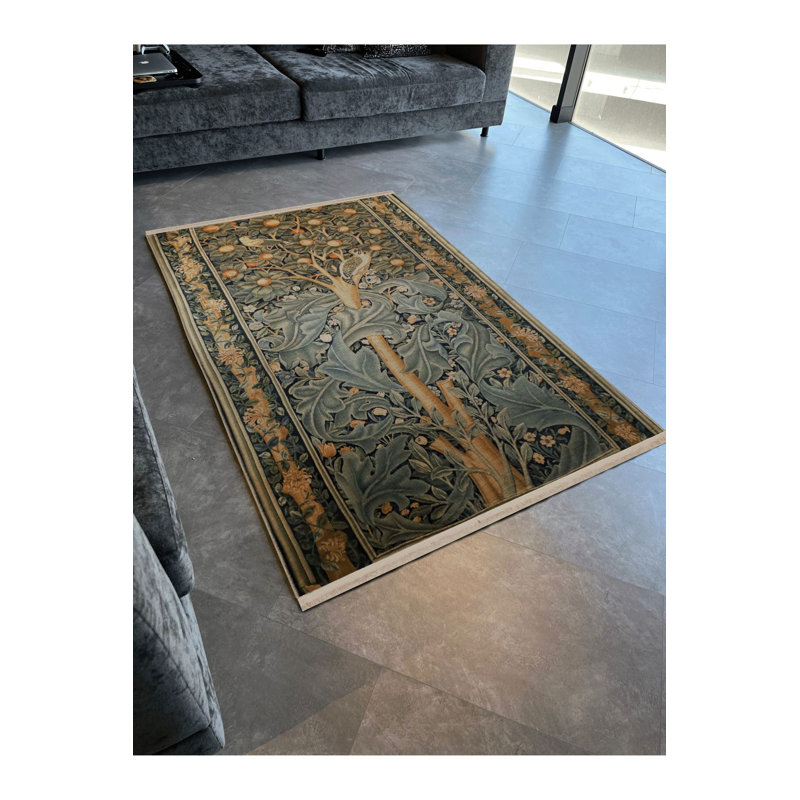 Tapis multicolore à motif de feuilles et de fruits à motif d'arbre de vie lavable à la machine