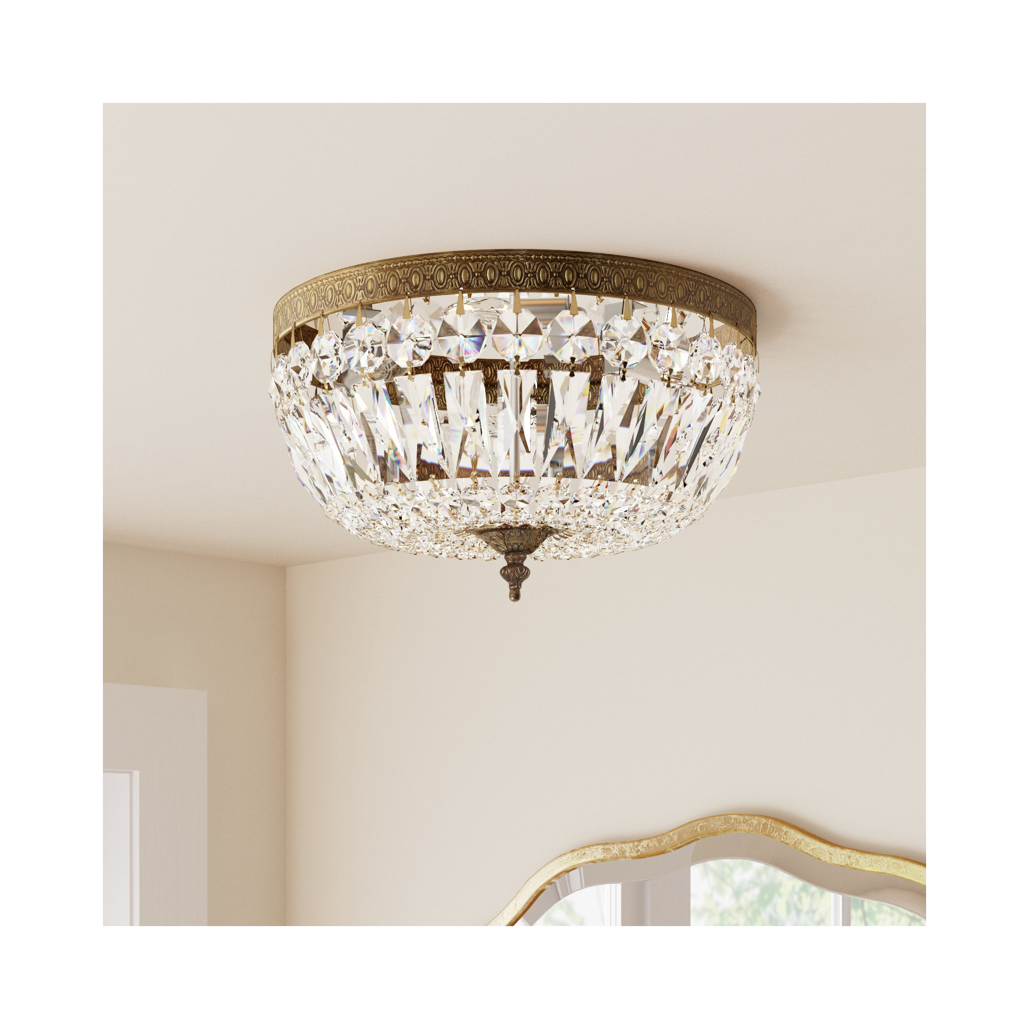 Linal 3 Light Crystal Flush Mount, Olde Brass
