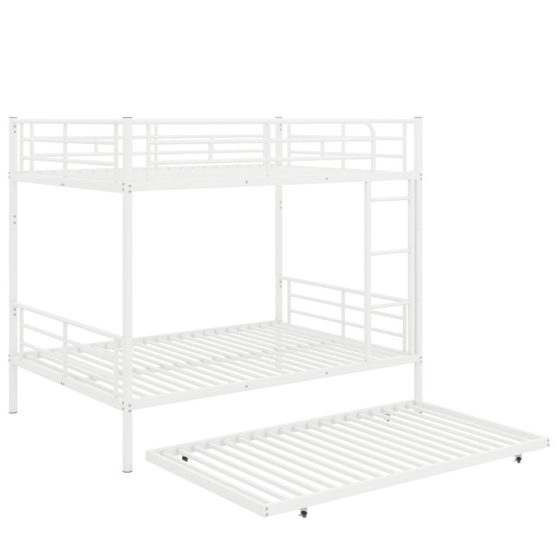 Metal Bunk Bed With Underbed Trundle, Full, White