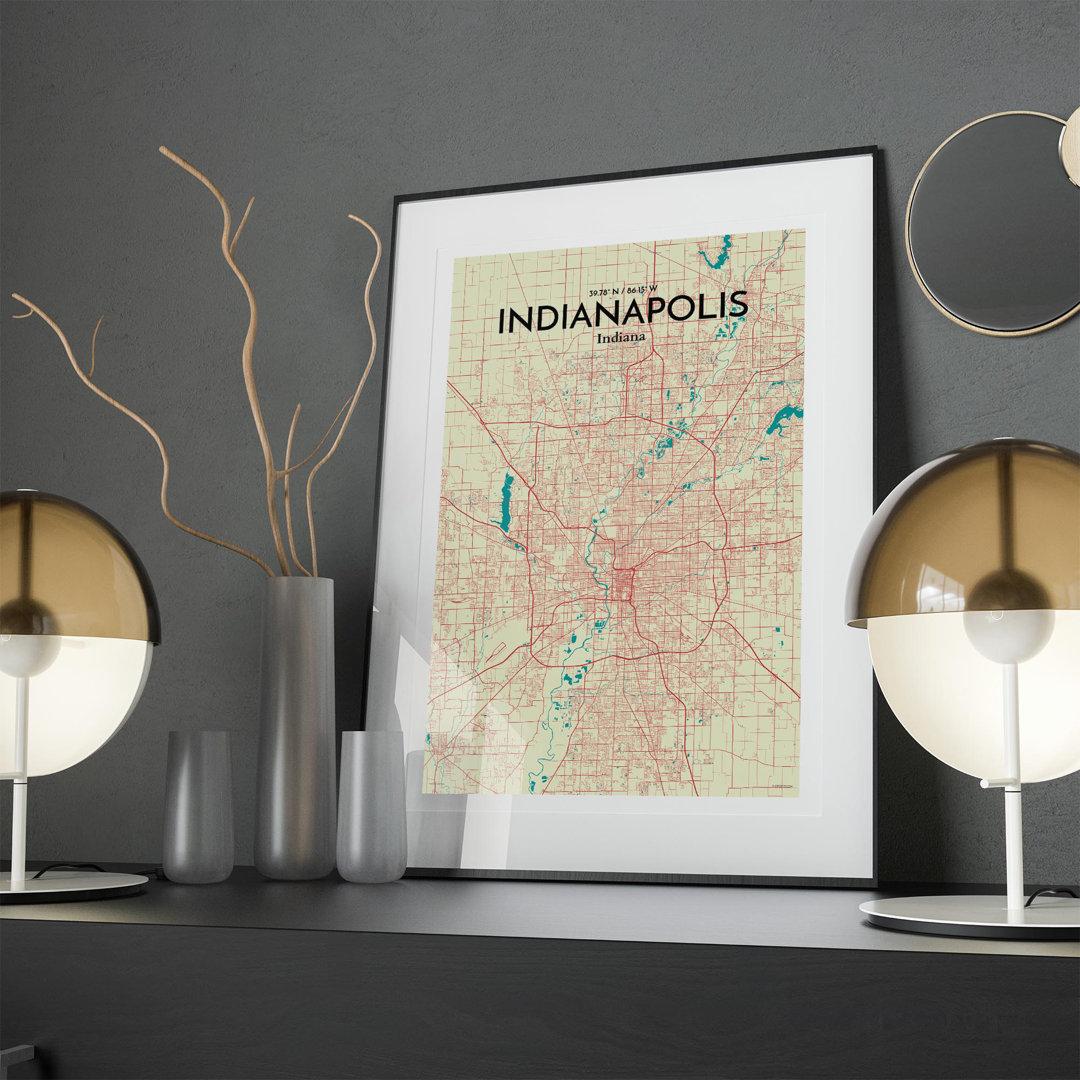 'Indianapolis City Map' Graphic Art Print Poster in Beige Wrought Studio™ Overall 
