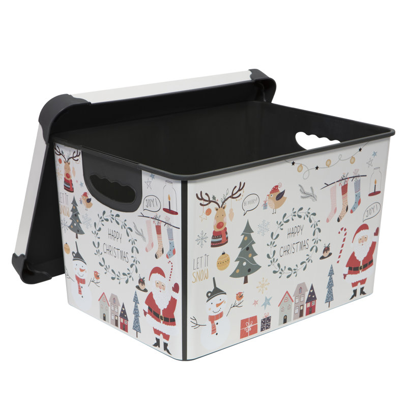 Happy Christmas Design Stackable Plastic Storage Tote with Lid