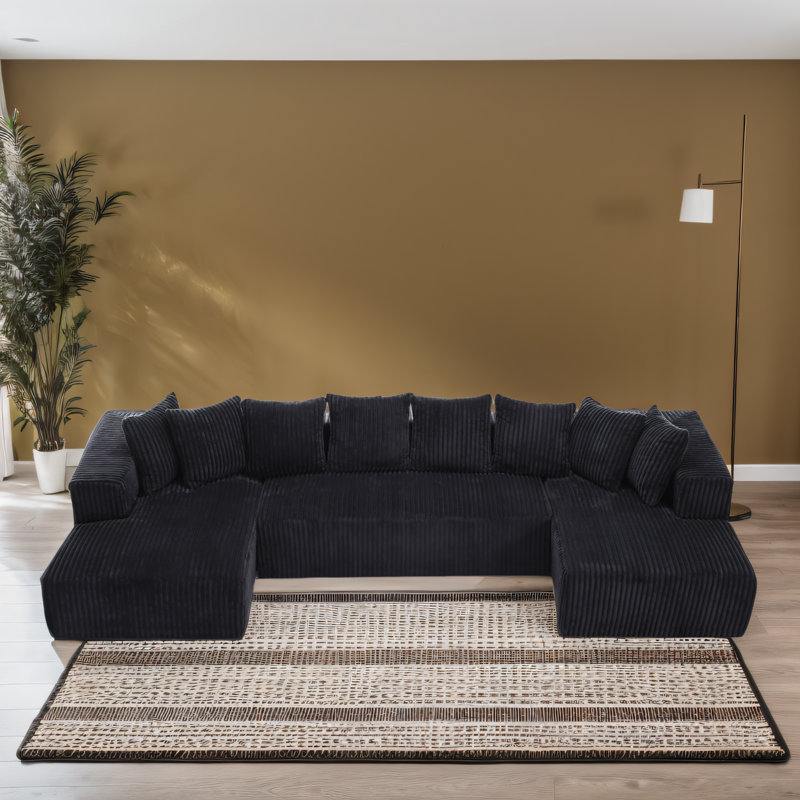Canapé modulaire surdimensionné en forme de U avec 8 coussins Boneless, Velours côtelé noir