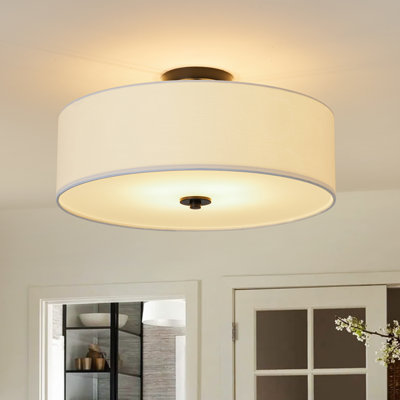 Plafonnier semi-encastré cylindrique en tissu 4 lumières