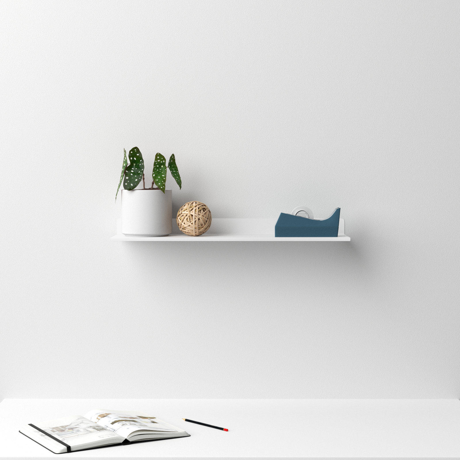 Maja Metal Wall Mounted Floating Display Shelf, 2" H x 24" W x 6" D, White