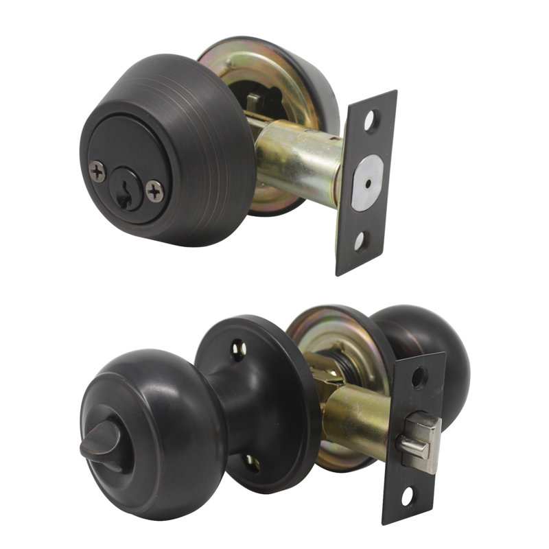 Handle With Knob And Deadbolt Reversible Entry Set, Oil Rubbed Bronze