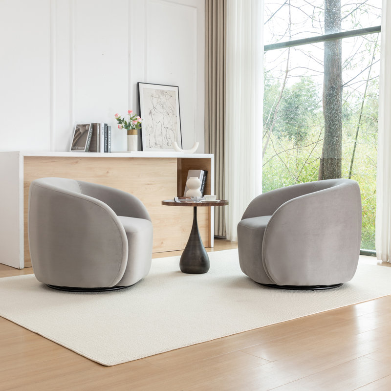 Arrun Velvet Swivel Barrel Chair, Gray