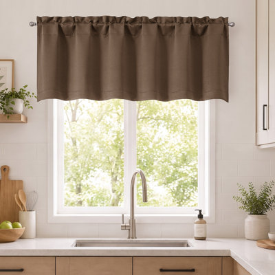 Brown Valance for Window, Blackout Small Kitchen Curtain for Bedroom/Living Room, Rod Pocket Privacy Short Window Treatment Valance RV Bunk Panels, 60"Wx18"L
