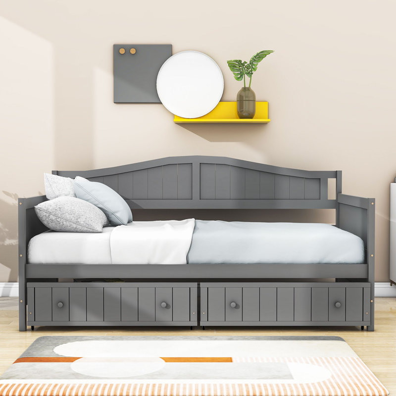 Lit de jour simple avec 2 tiroirs, gris