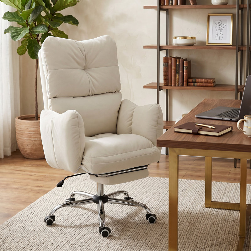 Chaise de bureau avec repose-pieds, chaise d'ordinateur inclinable, crème
