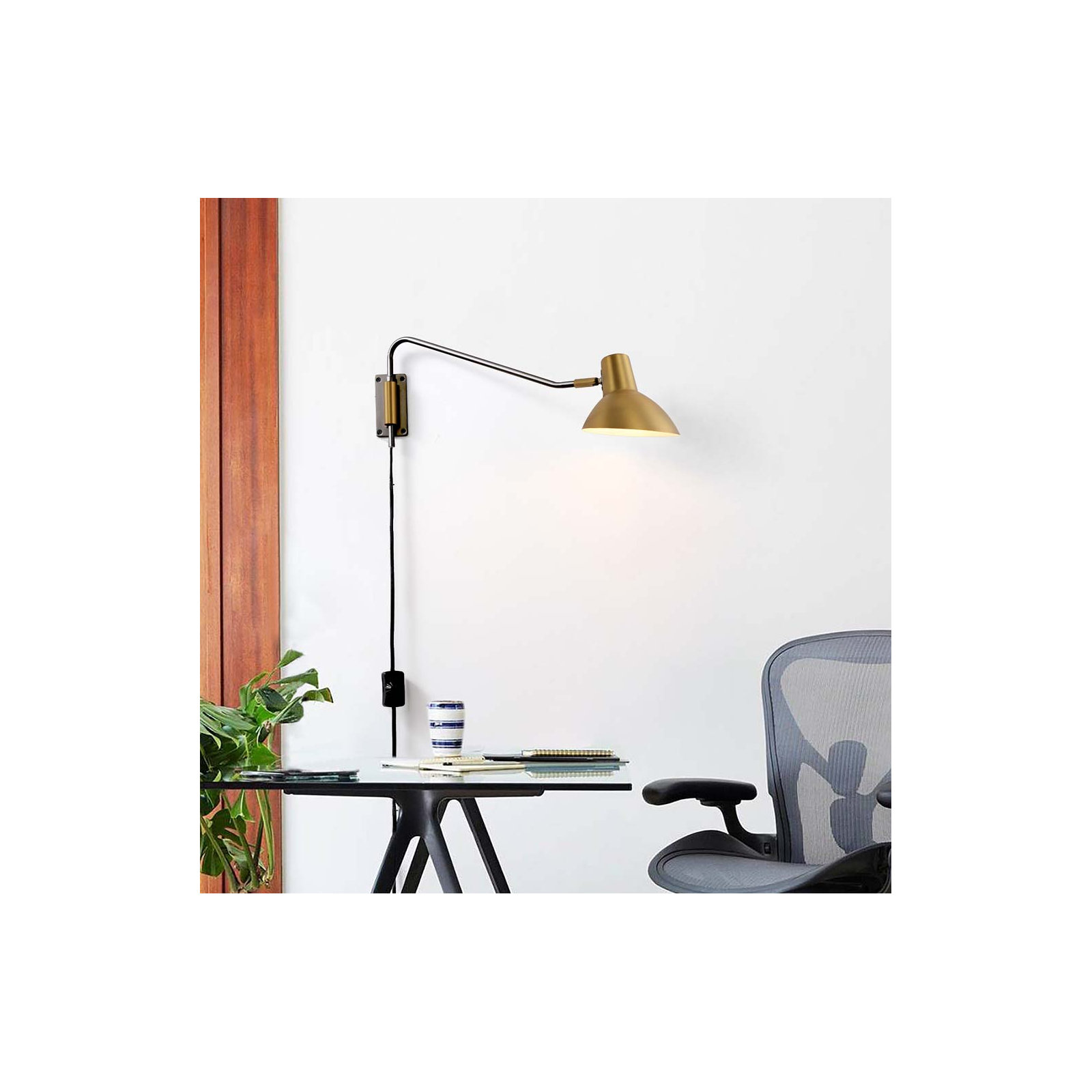 Swing Wall Light - Plug-in, Dimmer Switch, Brushed Brass