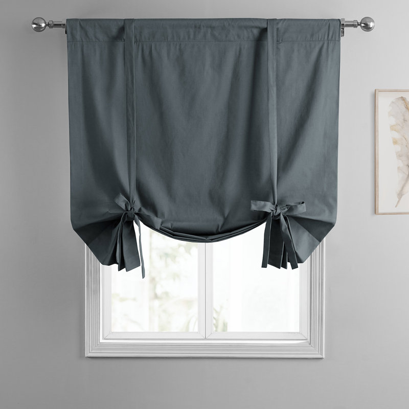 Solid Cotton Room Darkening Tie-Up Window Shade, Business Gray