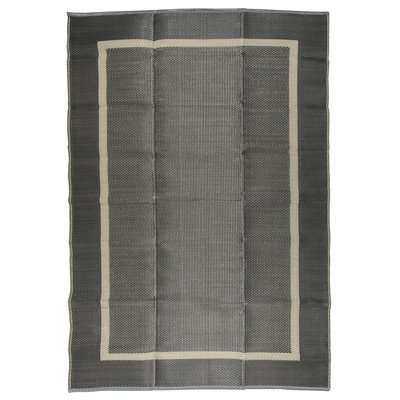 Gracie Oaks Courtyard Collection Border Design Gray/Charcoal Gray Reversible Indoor/Outdoor Mat Area Rug With Bag - 5''X7 -  F962067AF2C84BC493F4EE266F573A0E