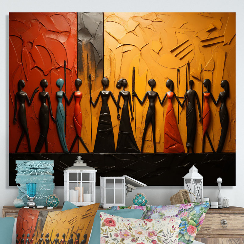 Khloie, Tribal africain, rythmes viii - Art mural tribal africain, H 24 po x l 32 po, Toile tendue, Sans cadre