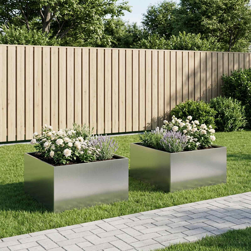 Planter Raised Garden Bed Plant Pot Flower Pot Grey Weathering Steel, 40cm H x 60cm W x 60cm D, 2
